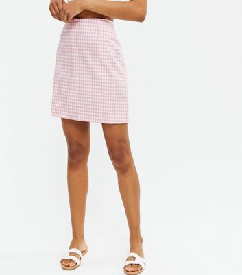 Pink Gingham High Waist A-Line Skirt ...